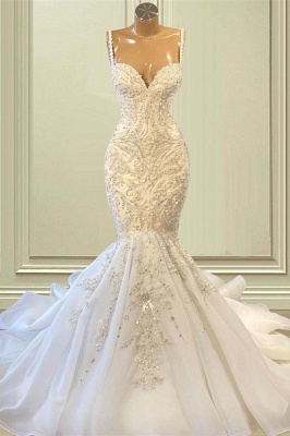 Exquisite Sequins Beading Sweetheart Spaghetti Straps Floor-length Mermaid Wedding Dresses_2