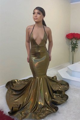Shimmers V-neck Spaghetti Straps Floor-length Mermaid Prom Dresses_1