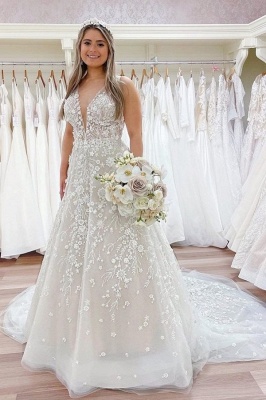 Romantic Lace Wedding Dress Aline Long Dress for Bride with Spagetti Straps