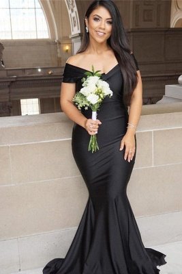 Черное платье русалки больших размеров с открытыми плечами для подружки невесты