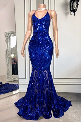 Блестящее темно-синее платье силуэта «русалка» с пайетками для выпускного вечера_2