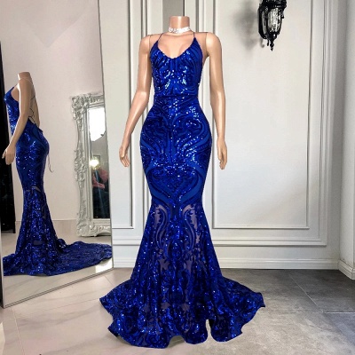 Блестящее темно-синее платье силуэта «русалка» с пайетками для выпускного вечера_5