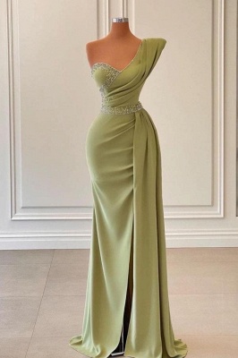 One SHoulder Beads Evening Dress Long Side Slit  Prom Dress with Cape_1