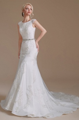 Белое свадебное платье русалки без рукавов Цветочное кружевное свадебное платье с поясом_5