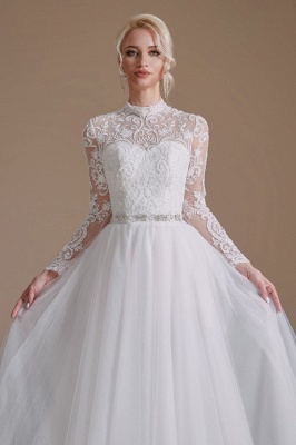 Свадебное платье Aline с высоким вырезом и длинными рукавами, свадебное платье с цветочным кружевом_6
