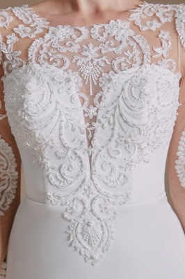 Long Sleeves Wedding Dress mermaid White Crew Neck Floral lace Long Bridal Dress_9