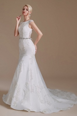 Белое свадебное платье русалки без рукавов Цветочное кружевное свадебное платье с поясом_4