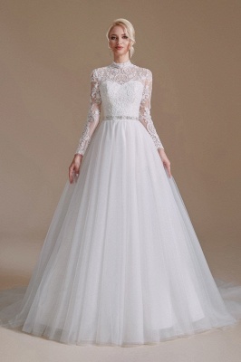 Свадебное платье Aline с высоким вырезом и длинными рукавами, свадебное платье с цветочным кружевом_2