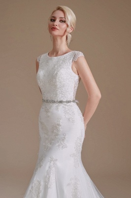 Белое свадебное платье русалки без рукавов Цветочное кружевное свадебное платье с поясом_7
