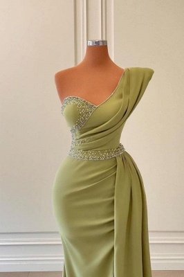 One SHoulder Beads Evening Dress Long Side Slit  Prom Dress with Cape_2