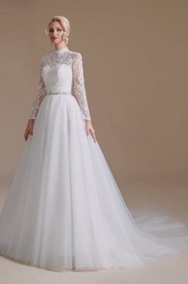 Свадебное платье Aline с высоким вырезом и длинными рукавами, свадебное платье с цветочным кружевом_4