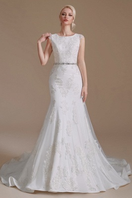 Белое свадебное платье русалки без рукавов Цветочное кружевное свадебное платье с поясом_2