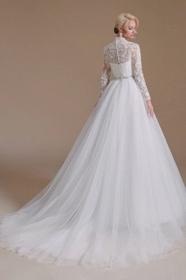 Aline Wedding Dress High Neck Long Sleeves Bridal Dress with Floral Lace_5