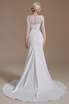 Long Sleeves Wedding Dress mermaid White Crew Neck Floral lace Long Bridal Dress_6