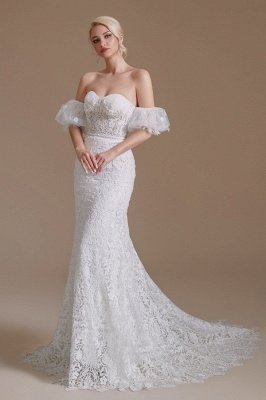 Romantisches Off-the-Shoulder-Schatz-Meerjungfrau-Brautkleid Blumenspitze-Hochzeitskleid_2