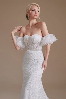 Romantic Off-the-Shoulder Sweetheart Mermaid Bridal Dress Floral lace Wedding Dress_7