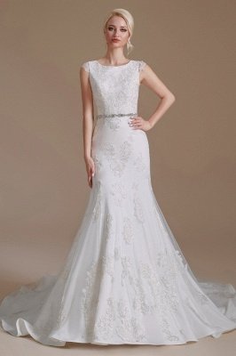 Vestido de noiva sereia branco sem mangas Vestido de noiva floral de renda com cinto