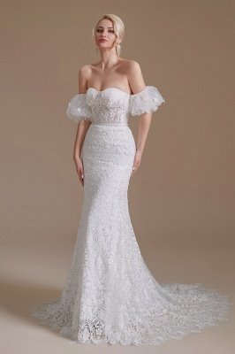 Romantic Off-the-Shoulder Sweetheart Mermaid Bridal Dress Floral lace Wedding Dress_3