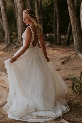 Белое пляжное свадебное платье трапециевидной формы с v-образным вырезом и v-образным вырезом длиной до пола, без рукавов_4