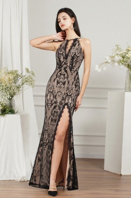 Black lace bridesmaid dress with high split_4