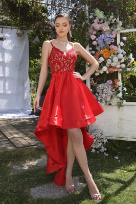 Red short homecoming dress with high low skirt_3