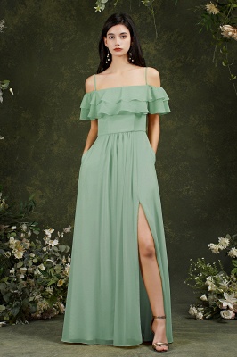 Spaghetti Strapes Off-the-shoulder Split Front Tulle Prom Dress_4