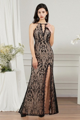 Black lace bridesmaid dress with high split_1