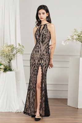 Black lace bridesmaid dress with high split_3