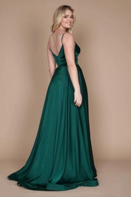 Elegant Dark green satin high split prom dress_3