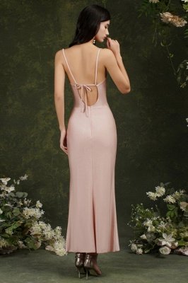 Sleeveless Satin Side Slit Prom Dress Stunning Spaghetti Straps Long Evening Dress_2