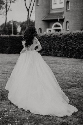Свадебное платье с открытыми плечами Мечтательные цветочные кружевные свадебные платья из тюля_3