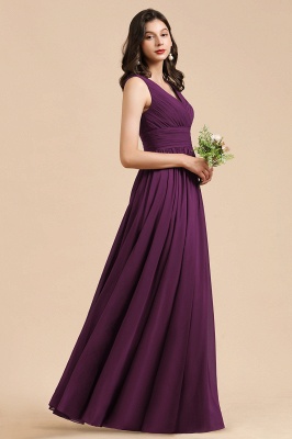 Elegant V-Neck Ruched Chiffon Bridesmaid Dress Sleeveless Long Evening Dress_3
