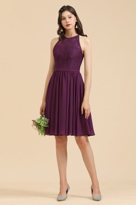 Холтер Фиолетовое кружевное короткое свадебное платье без рукавов шифоновое платье для фрейлины_2
