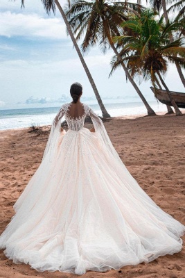 Великолепное свадебное платье Aline с цветочным кружевом, длинными рукавами и большими разрезами, свадебные платья с бусинами_2