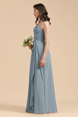 Elegant Ruched Chiffon Bridesmaid Dress Dusty Blue V-Neck Wedding Guest Dress_4