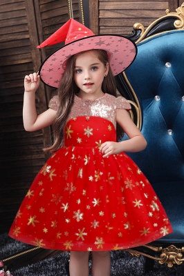 Cap sleeves v-neck sparkle stars red princess flower girl dress_1