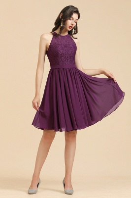 Холтер Фиолетовое кружевное короткое свадебное платье без рукавов шифоновое платье для фрейлины_8