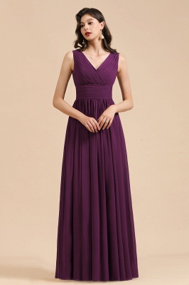 Elegant V-Neck Ruched Chiffon Bridesmaid Dress Sleeveless Long Evening Dress_4
