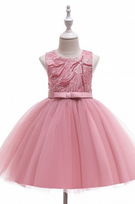 Dusty pink sleeveless knee length belt flower girl dress_3