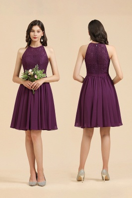 Холтер Фиолетовое кружевное короткое свадебное платье без рукавов шифоновое платье для фрейлины_5