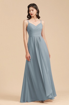 Elegant Ruched Chiffon Bridesmaid Dress Dusty Blue V-Neck Wedding Guest Dress_8