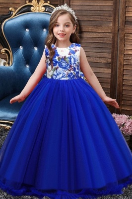 Two toned royal blue sleeveless high neck cute flower girl dress