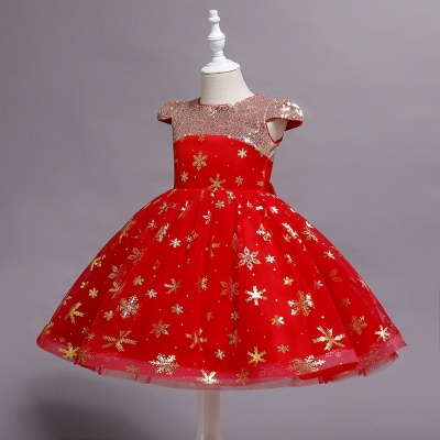 Cap sleeves v-neck sparkle stars red princess flower girl dress_8