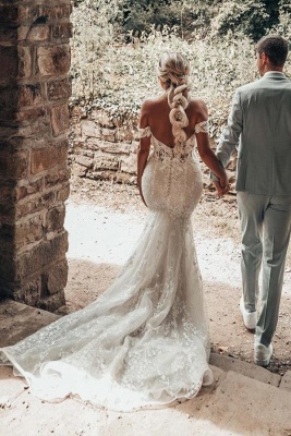 Красивое белое свадебное платье русалки с открытыми плечами свадебное платье_6