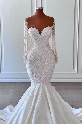 Gorgeous Long Sleeves White Mermaid Bridal Dress Sweetheart Graden Wedding Dresses_2