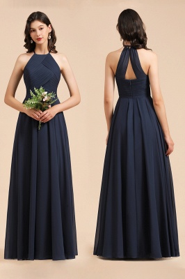 Neckholder-Chiffon-langes Maxi-Abendkleid, ärmelloses, plissiertes Kleid für Hochzeitsgäste_7
