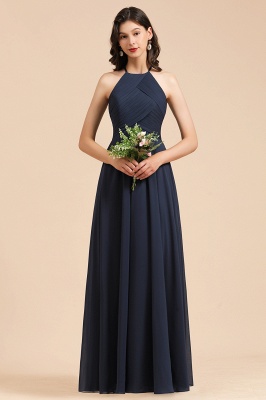 Neckholder-Chiffon-langes Maxi-Abendkleid, ärmelloses, plissiertes Kleid für Hochzeitsgäste_5