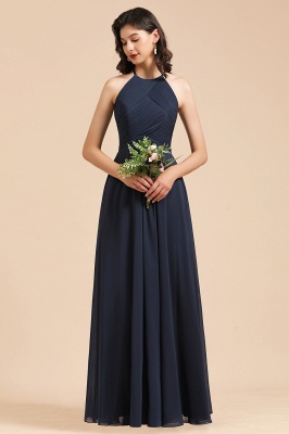 Neckholder-Chiffon-langes Maxi-Abendkleid, ärmelloses, plissiertes Kleid für Hochzeitsgäste_2