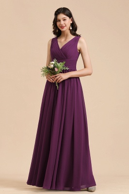 Elegant V-Neck Ruched Chiffon Bridesmaid Dress Sleeveless Long Evening Dress