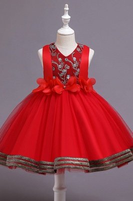 Red sleeveless ready to shop puffy a-line flower gril dress_1